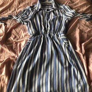 Blue and white striped dress